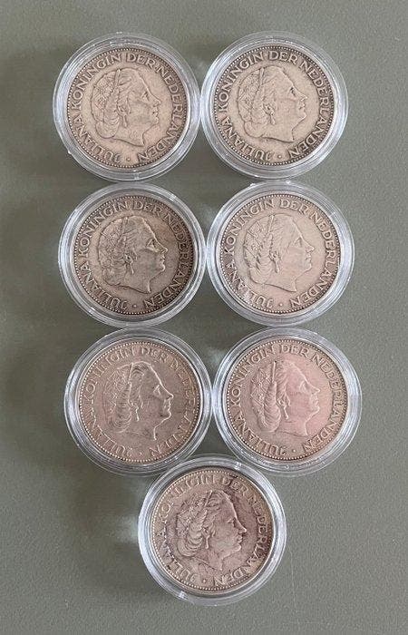 Nederland. Serie van 7 zilveren 2½ Gulden (Zonder, Timbres & Monnaies, Monnaies | Pays-Bas
