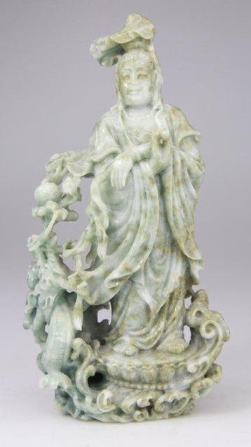 Statue Chine Sculpture Chinese Carving Kwanyin Dragon -, Antiek en Kunst