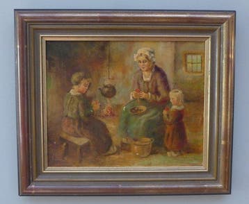 Hollandse School (XX) - Appels schillen bij de haard