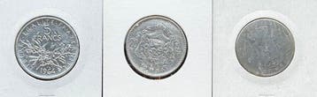 wereld. Lote de 3 Moedas (5 Francos 1964, 20 Francos 1934 e