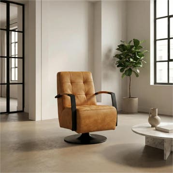 Leren draaifauteuil Mind - Kenia Cognac (cognac) -, Maison & Meubles, Fauteuils, Ophalen of Verzenden