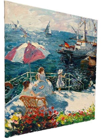Anatoly Belonog (1946) - Déjeuner en Terrasse – Voiliers au