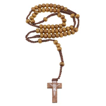 Fako Bijoux - Ketting - Rozenkrans - Hout - Lichtbruin, Verzenden