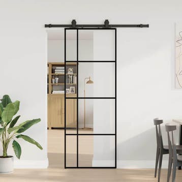 vidaXL Schuifdeur met beslagset 76x205 cm ESG glas zwart, Verzenden