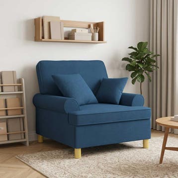 vidaXL XL fauteuil met kussens Blauw Stof, Verzenden
