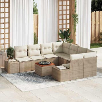 vidaXL Tuinbank Set 9 st Beige poly rattan, Verzenden, Nieuw