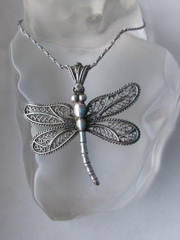 Zilver, Filigraan - Libelle - Ketting met hanger - Art