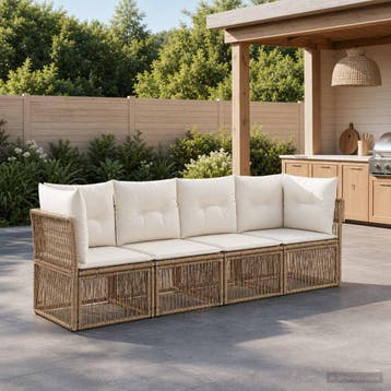vidaXL Tuinbank Set 4 st Beige poly rattan, Verzenden, Nieuw