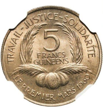 Guinee. 5 Francs 1962 - NGC MS64