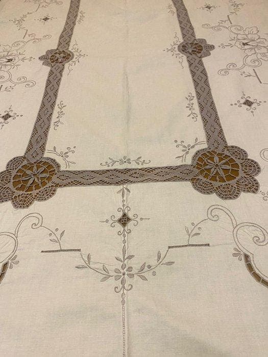 Tafelkleed - 242 cm - 157 cm - Linnen tafellaken, Antiek en Kunst, Antiek | Tapijten, Tafelkleden en Textiel