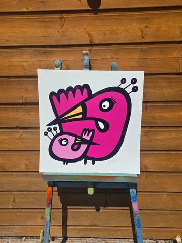 Kev Munday - Two Flamingos - Premium Giclee Print, Antiek en Kunst