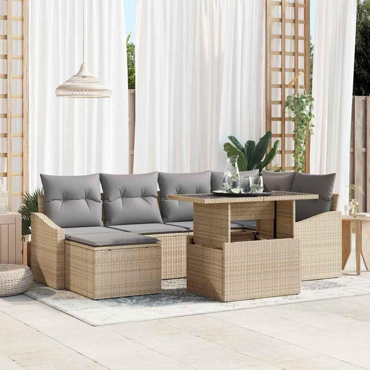 vidaXL Tuinbank Set met kussen met opslag 7 pcs Beige en, Tuin en Terras, Tuinsets en Loungesets, Nieuw, Verzenden