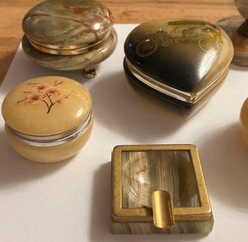 Lotto di 6 Oggetti Decorativi Vintage in Onice e Alabastro -