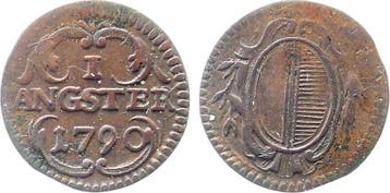 Schweiz 1 Angster Luzern 1790, ss/vz Brons, Verzenden