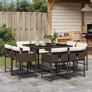vidaXL 9-delige Tuinset met kussens poly rattan bruin, Verzenden, Nieuw, Tuinset