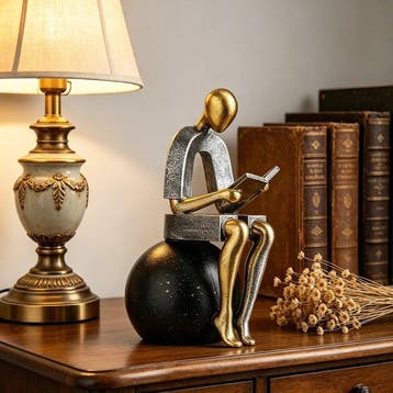 sculptuur, Quiet Pages — Abstract Seated Reader - 21 cm -