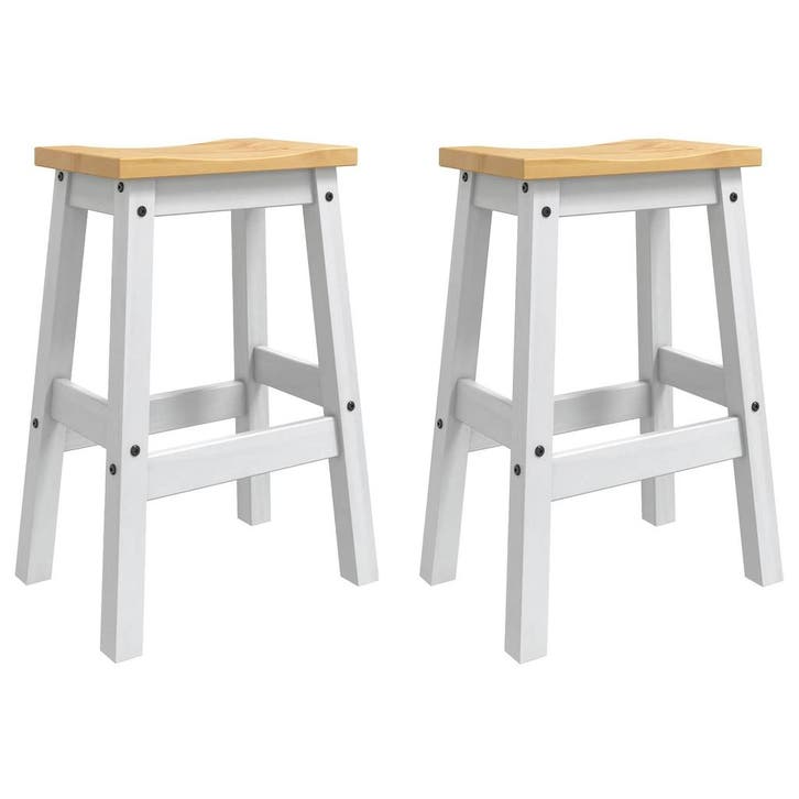 vidaXL Barkruk 2 pcs Wit en Honingwas 44 x 30 x 63 cm, Maison & Meubles, Maison & Meubles | Autre, Envoi
