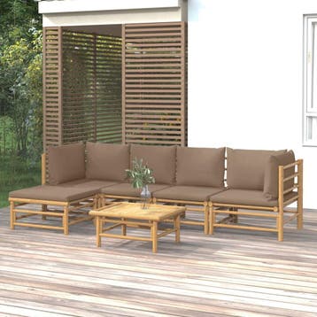 vidaXL 6-delige Loungeset met kussens bamboe taupe, Verzenden, Nieuw