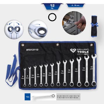 Brilliant Tools ringratel-steeksleutelset 8–19 mm 12-delig, Verzenden