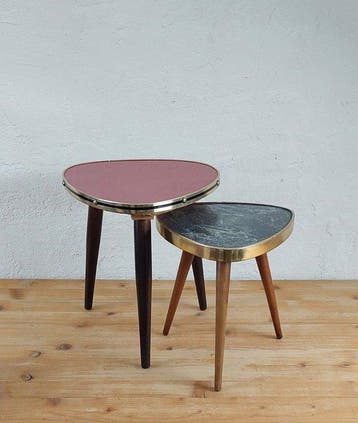 Table à plantes - Bois, Laiton, Formica - Deux tables, Antiquités & Art
