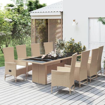 vidaXL 9-delige Tuinset met kussens poly rattan beige, Verzenden, Nieuw, Tuinset