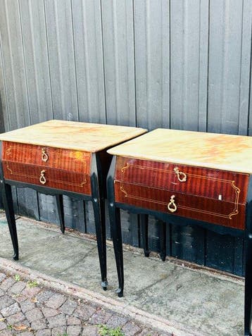 Table de chevet - Bois, Marbre - Chevets vintage