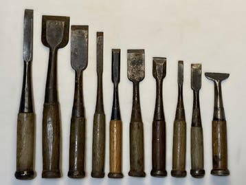 Vintage Japanese Nomi  – Set of 10 Woodworking Chisels,