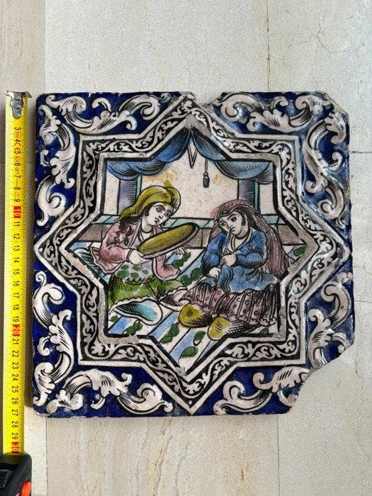 Antique Carreau - Qajar Period - Antique - 1850-1900 - Grand, Antiek en Kunst, Kunst | Niet-Westerse kunst