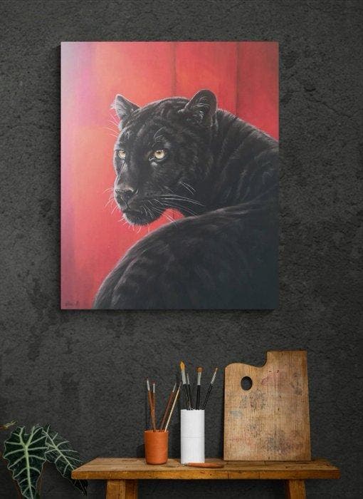 Donatella Ramazzotti - Black panther, Antiquités & Art, Art | Peinture | Moderne