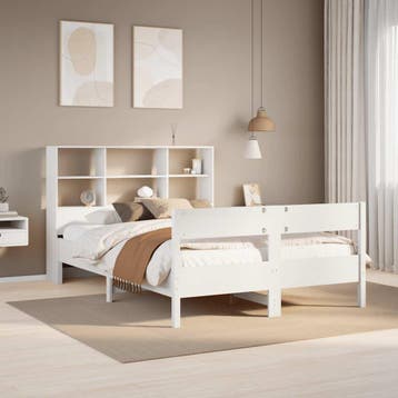 vidaXL Bed met boekenkast zonder matras grenenhout wit, Verzenden, Nieuw