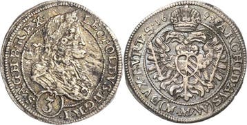 3 Kreuzer 1693, Habsburg Leopold I 1657-1705, Verzenden, België