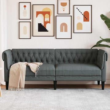 vidaXL Driezitsbank Chesterfield-stijl stof donkergrijs, Verzenden