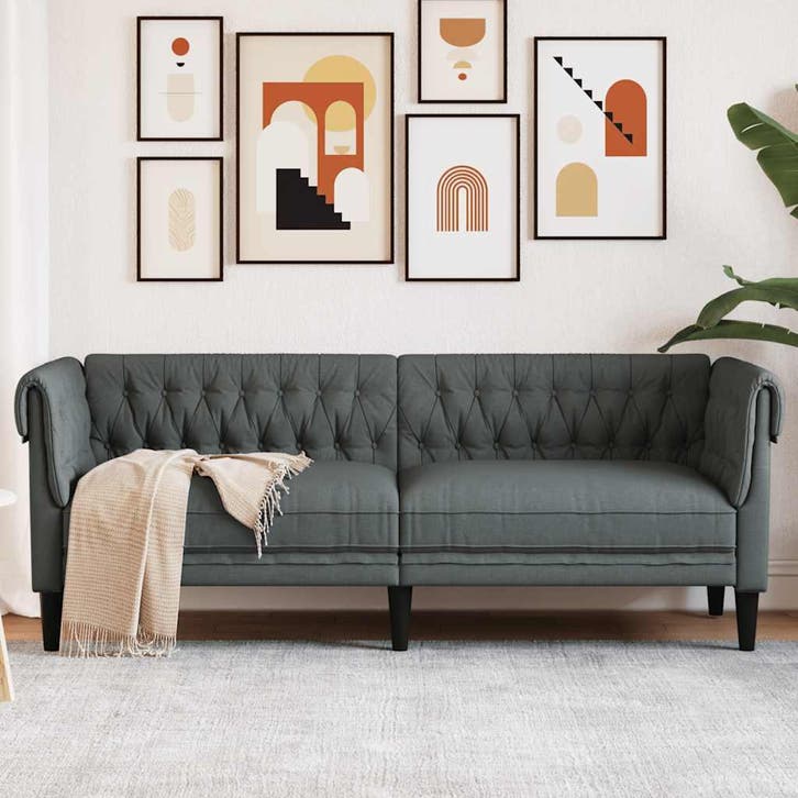 vidaXL Driezitsbank Chesterfield-stijl stof donkergrijs, Huis en Inrichting, Zetels | Zetels, Nieuw, Verzenden