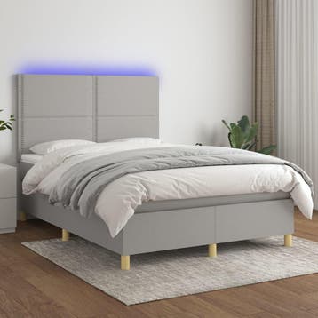 vidaXL Boxspring met matras en LED stof lichtgrijs 140x200, Verzenden