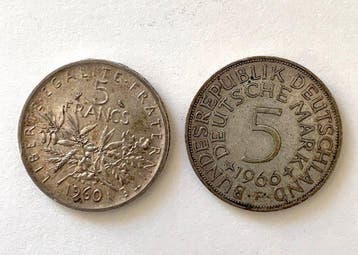 Frankrijk, Duitsland. Lot mit zwei Silbermünzen und Münze,