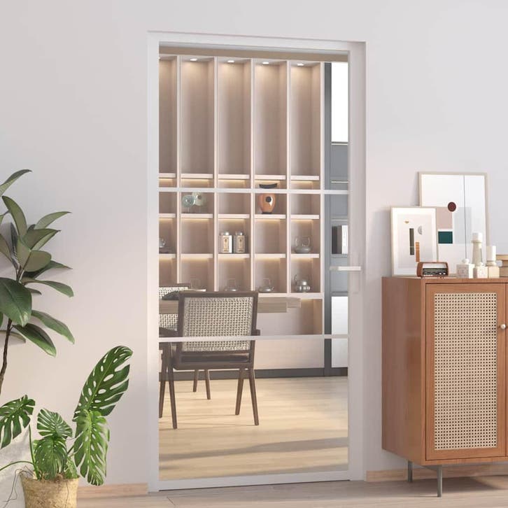 vidaXL Binnendeur 102,5x201,5 cm ESG-glas en aluminium wit, Doe-het-zelf en Bouw, Deuren en Vliegenramen, Nieuw, Verzenden