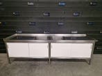 Werkbank | 2 wasbakken | trespa | RVS | 285 cm | horeca, Gebruikt
