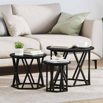 vidaXL Nestende Side Table 3 st Zwart Eiken 53 x 53 x 40 cm, Maison & Meubles, Verzenden