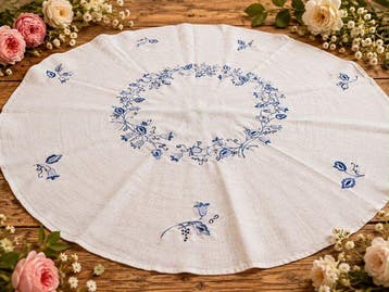 Tovaglia rotonda puro lino con ricamo a mano - Tafelkleed -