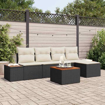 vidaXL Tuinbank Set 6 st Zwart Poly rattan, Verzenden, Nieuw