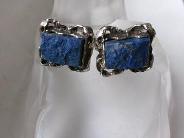 Zilver, lapis lazuli - Manchetknopen - Art Deco-stijl