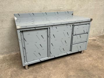 RVS Werktafel met Schuifdeuren en 3 laden 150 cm, Ophalen of Verzenden, Nieuw in verpakking, Inox Meubilair