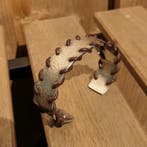 Zilveren JWLZ klemarmband met leer; Maat S/M (Slavenarmband), Ophalen of Verzenden, Gebruikt, Overige kleuren, Zilver