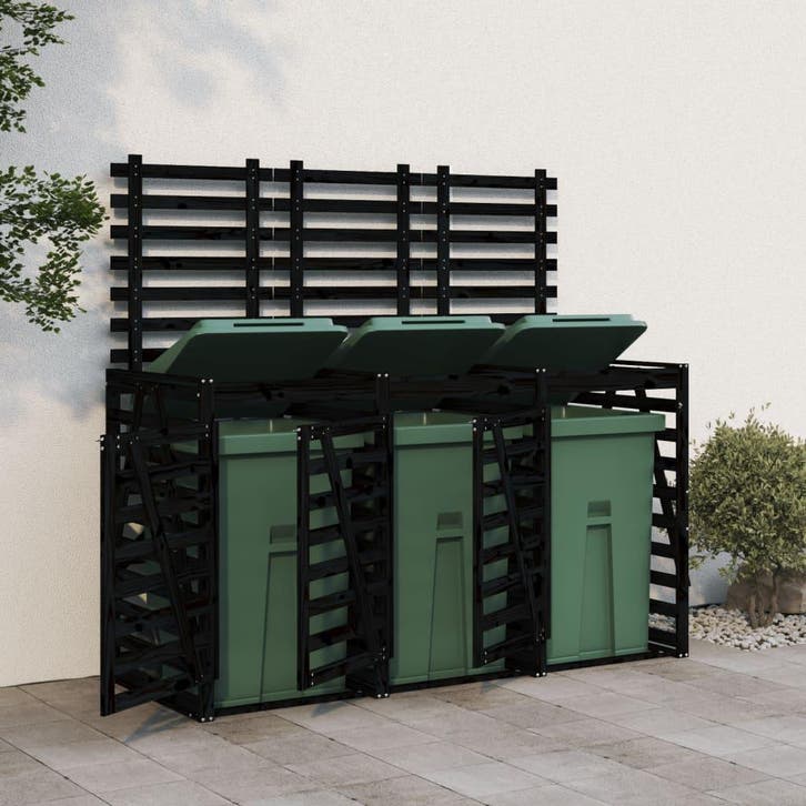vidaXL Containerberging drievoudig massief grenenhout zwart, Doe-het-zelf en Bouw, Containers, Verzenden
