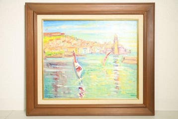 Levendig olieverfschilderij van Collioure met vuurtoren en