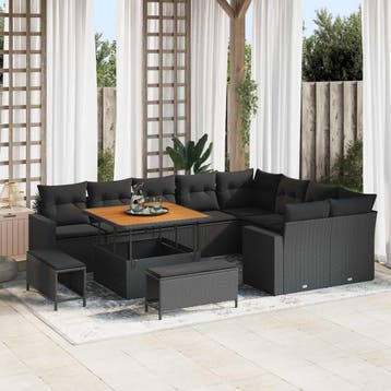 vidaXL Tuinbank Set 12 st Zwart poly rattan, Verzenden