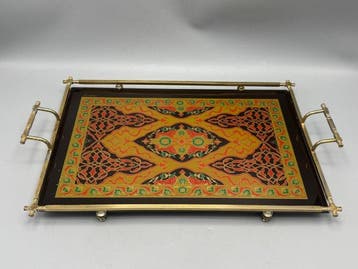 Dienblad - Metaal, Glas - Serveerblad – glas, messing en