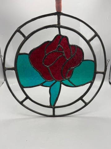 Glas-in-loodraam - 1950-1960 - Roos bloem
