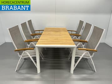 Best Freizeitmöbel Terras set eettafel met 6 klapstoelen Wit, Ophalen of Verzenden, Nieuw in verpakking
