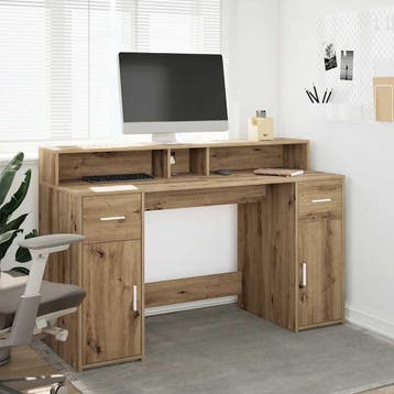 vidaXL Bureau met LED-verlichting 140x55x91 cm hout, Verzenden, Nieuw